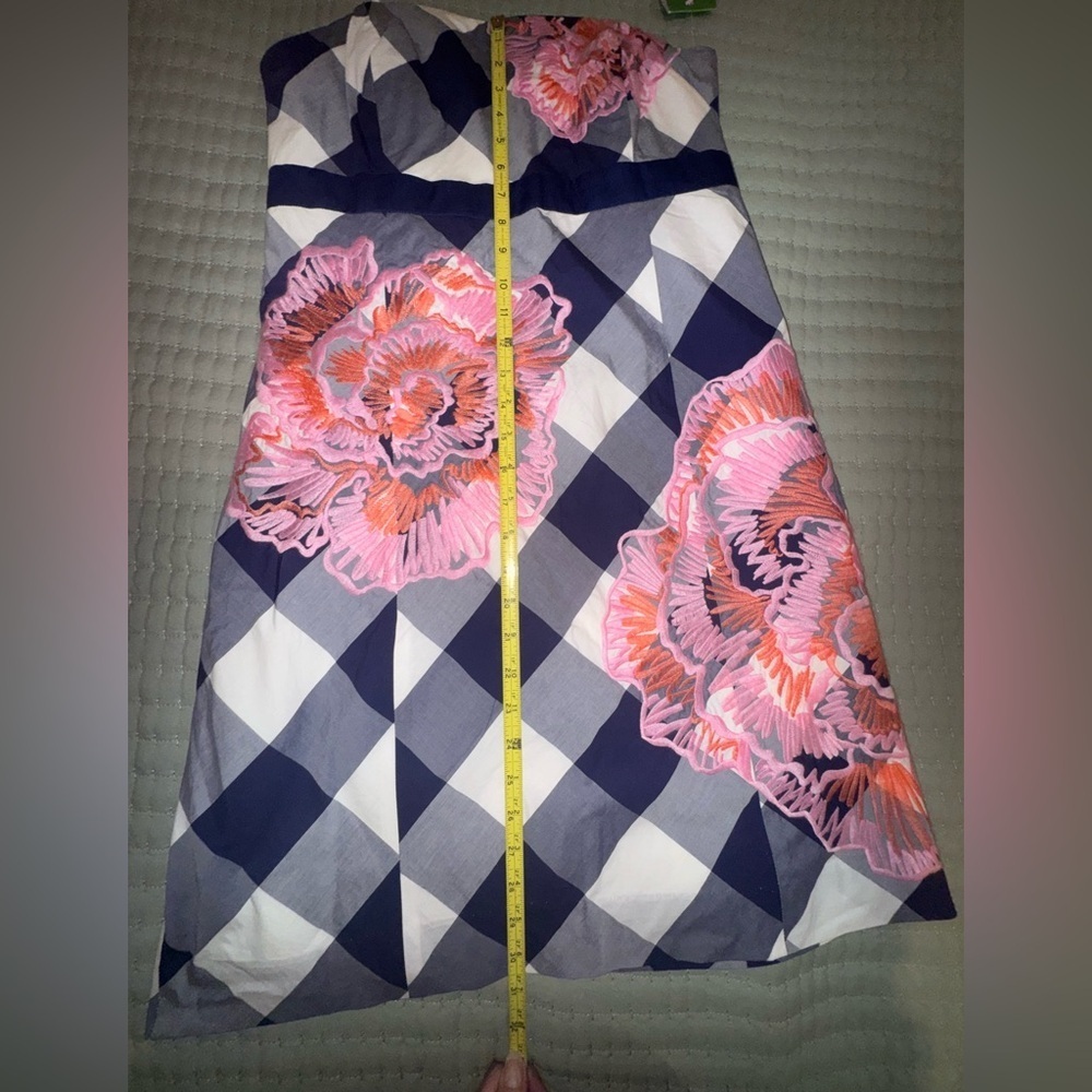 Lilly Pulitzer Strapless Dress in Navy Gingham with Pink Floral Appliqué - Picture 15 of 16